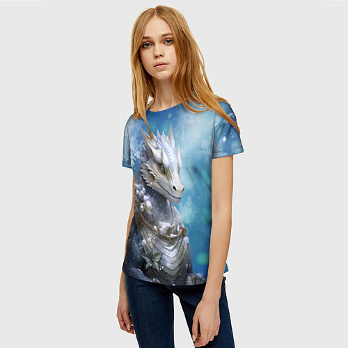 Женская футболка Зимний дракон / 3D-принт – фото 3