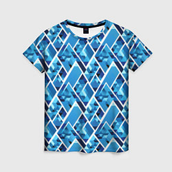 Футболка женская Синие треугольники и белые полосы, цвет: 3D-принт