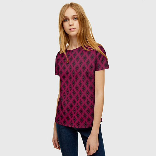 Женская футболка Паттерн узоры тёмно-розовый / 3D-принт – фото 3