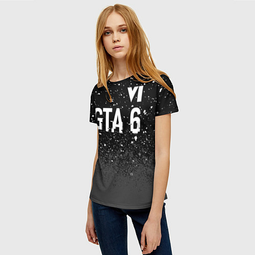 Женская футболка GTA 6 glitch на темном фоне посередине / 3D-принт – фото 3