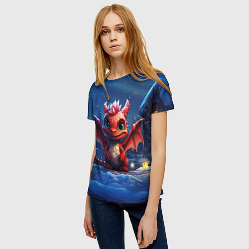 Женская футболка Красный маленький дракон / 3D-принт – фото 3