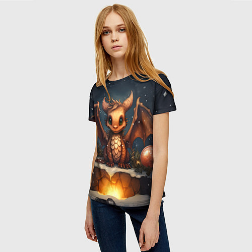 Женская футболка Снежный волшебник дракон / 3D-принт – фото 3