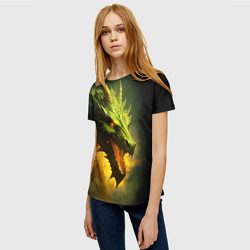 Женская футболка Злой зеленый дракон 2024 / 3D-принт – фото 3