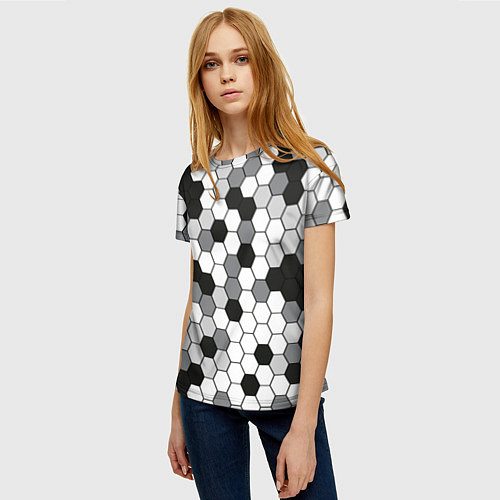 Женская футболка Камуфляж гексагон серый / 3D-принт – фото 3