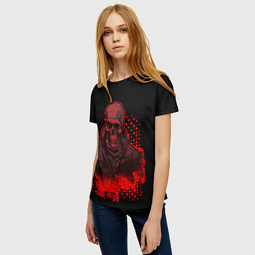 Женская футболка Красный скелет на чёрном фоне / 3D-принт – фото 3