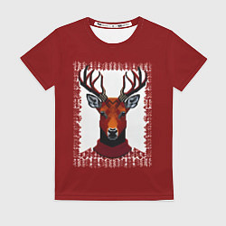 Футболка женская Олень на красном фоне, цвет: 3D-принт