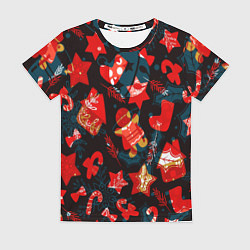 Женская футболка Рождественские узоры красные