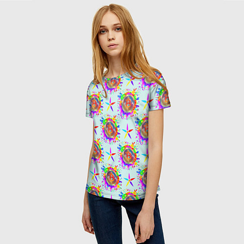 Женская футболка Биткойн и цветок / 3D-принт – фото 3