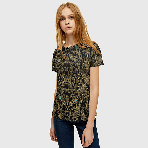 Женская футболка Славянский этнический орнамент с позолотой / 3D-принт – фото 3