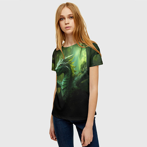 Женская футболка Зеленый лесной дракон символ 2024 года / 3D-принт – фото 3