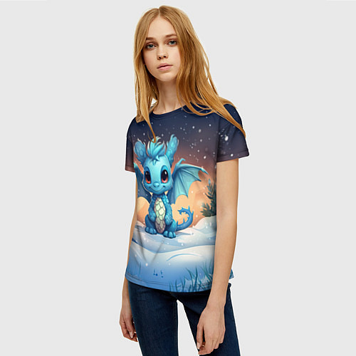 Женская футболка Синий дракон 2024 / 3D-принт – фото 3