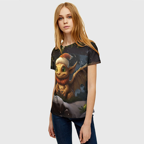 Женская футболка Дракон и новогодняя елка / 3D-принт – фото 3