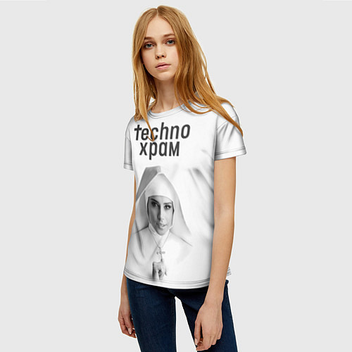 Женская футболка Techno храм монашка улыбается / 3D-принт – фото 3
