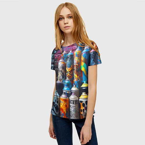 Женская футболка Баллончики с краской - граффити / 3D-принт – фото 3
