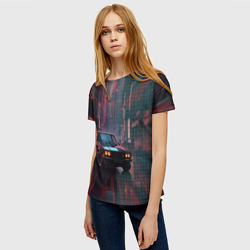 Женская футболка Спорткар на темной улице / 3D-принт – фото 3