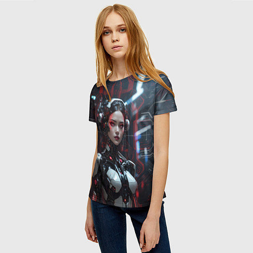 Женская футболка Техногенный андроид / 3D-принт – фото 3
