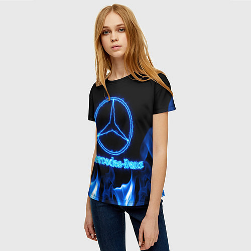 Женская футболка Mercedes-benz blue neon / 3D-принт – фото 3