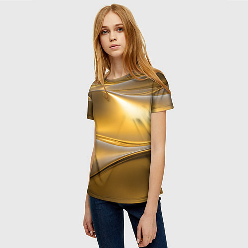 Женская футболка Золотые волны металла / 3D-принт – фото 3