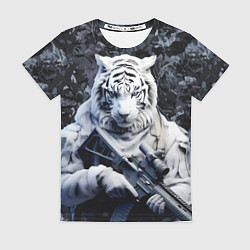 Футболка женская Белый тигр солдат зима, цвет: 3D-принт