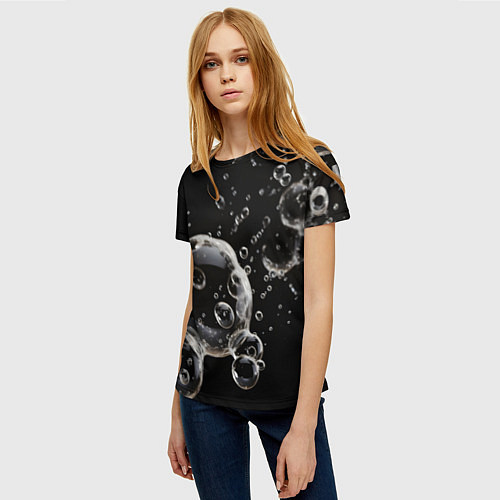 Женская футболка Пузыри на черном / 3D-принт – фото 3