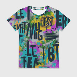 Женская футболка Загадочный абстрактный текст на ярком фоне
