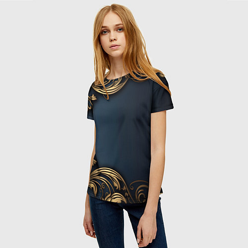 Женская футболка Лепнина объемные золотые узоры на ткани / 3D-принт – фото 3