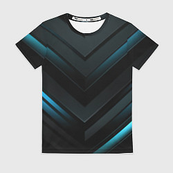Женская футболка Синее неоновое свечение геометрическая темная абст