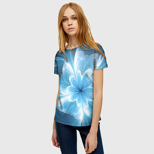 Женская футболка Голубой фрактальный цветок / 3D-принт – фото 3