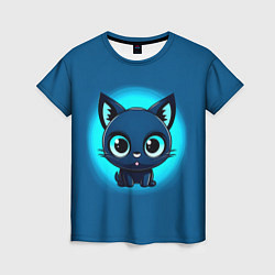 Футболка женская Котёнок на синем, цвет: 3D-принт