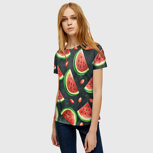 Женская футболка Паттерн красные дольки арбуза / 3D-принт – фото 3