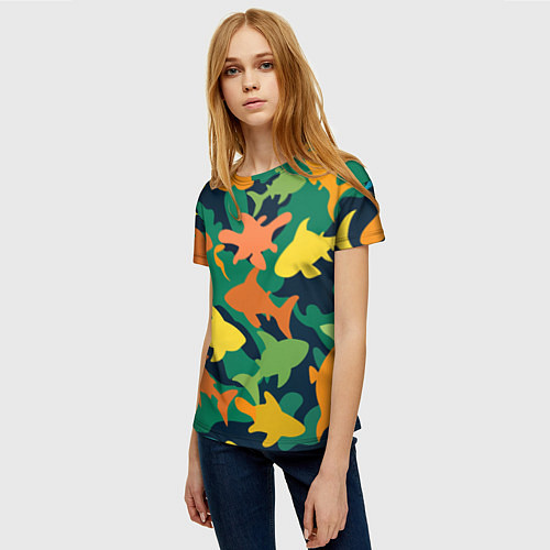 Женская футболка Камуфляж силуэты рыбок / 3D-принт – фото 3