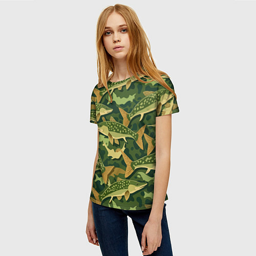 Женская футболка Камуфляж рыболова - рыба щука / 3D-принт – фото 3