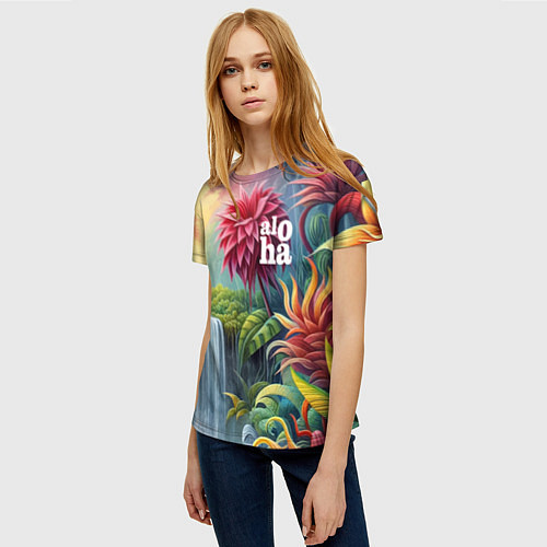 Женская футболка Гавайские тропические цветы - алоха / 3D-принт – фото 3