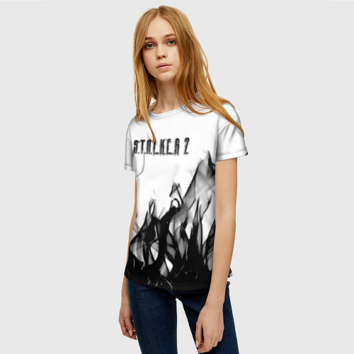 Женская футболка Stalker 2 черный огонь абстракция / 3D-принт – фото 3