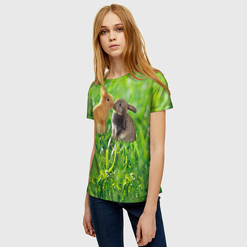 Женская футболка Кролики в траве / 3D-принт – фото 3