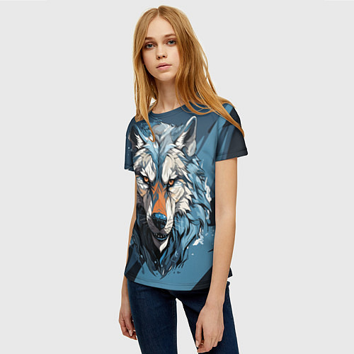 Женская футболка Красивый грозный волк / 3D-принт – фото 3