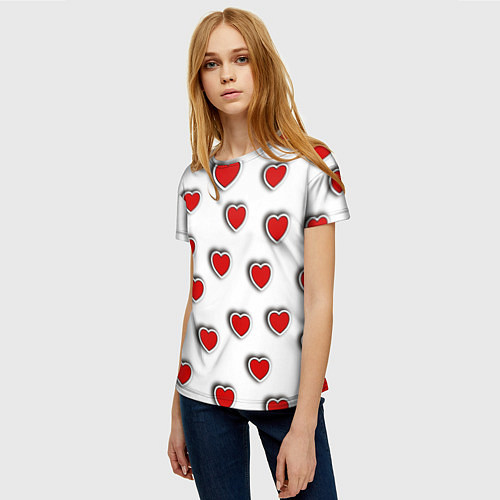Женская футболка Стикеры наклейки объемные сердечки / 3D-принт – фото 3