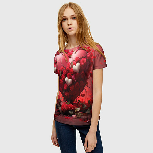 Женская футболка Сердце и розы 14 февраля / 3D-принт – фото 3