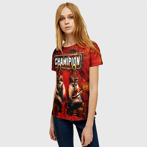 Женская футболка Champion boxing / 3D-принт – фото 3