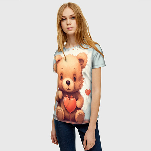 Женская футболка Медвежонок с сердечком 14 февраля / 3D-принт – фото 3