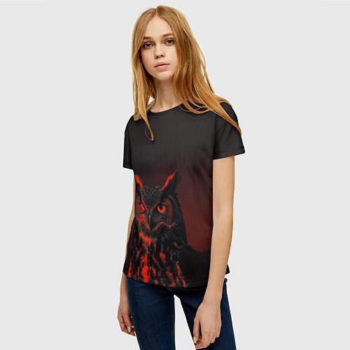 Женская футболка Филин в красных тенях / 3D-принт – фото 3