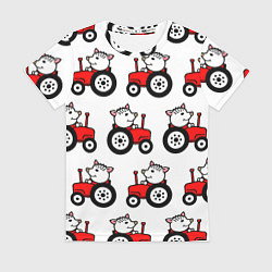 Женская футболка Поросенок Пётр на красном тракторе