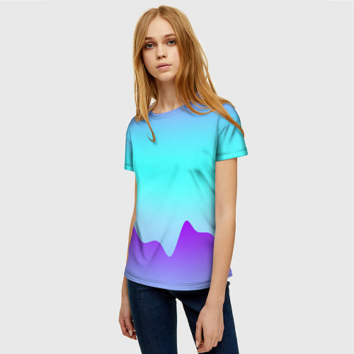 Женская футболка Светлый градиент с волнистым сиреневым узором / 3D-принт – фото 3