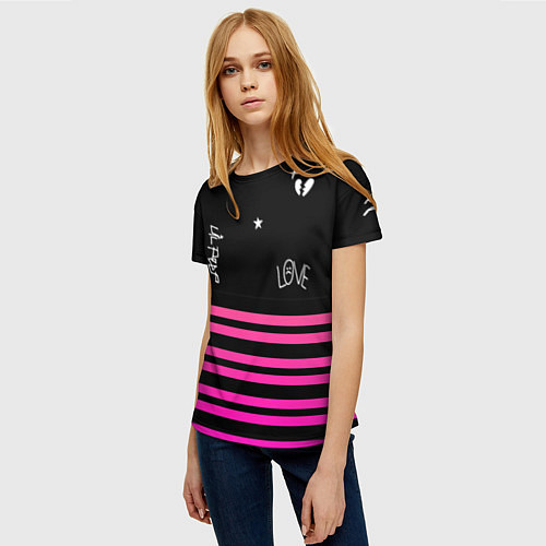 Женская футболка Lil Peep розовые полосы / 3D-принт – фото 3