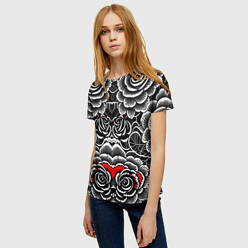 Женская футболка Серые паттерны цветы / 3D-принт – фото 3