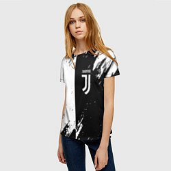 Футболка женская Juventus краски чёрнобелые, цвет: 3D-принт — фото 2