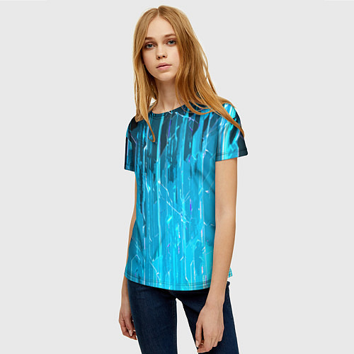 Женская футболка Белые линии на синем фоне / 3D-принт – фото 3