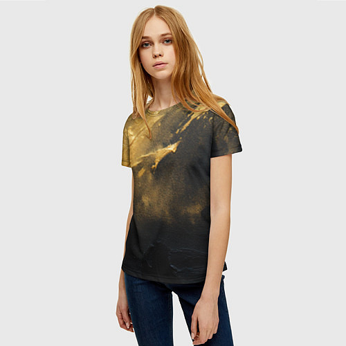 Женская футболка Золотое напыление на черном / 3D-принт – фото 3