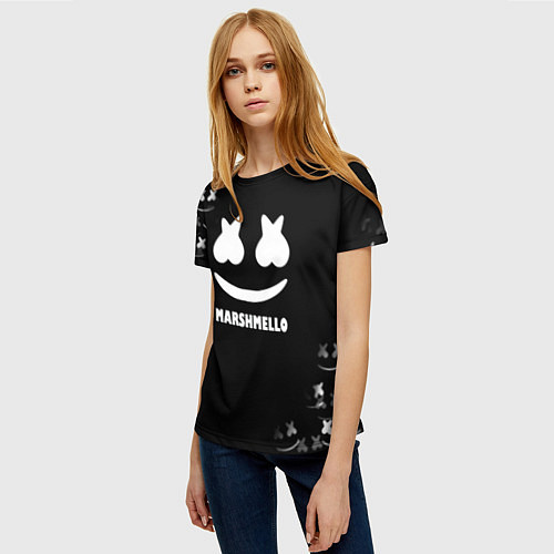 Женская футболка Marshmello белое лого / 3D-принт – фото 3