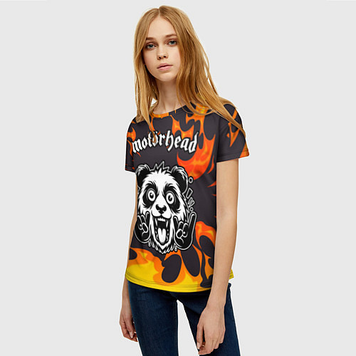 Женская футболка Motorhead рок панда и огонь / 3D-принт – фото 3